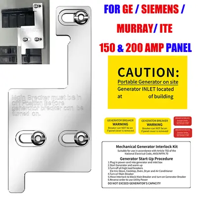 Buy Generator Interlock Kit For GE / Siemens / Murray/ ITE 150 & 200 Amp Panel • 38.99$