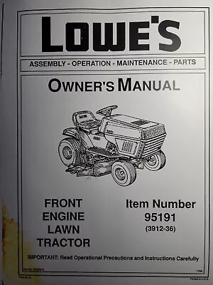 Buy Lowe's Dynamark AMF Riding Lawn Mower Tractor 95191 3912-36 Owner & Parts Manual • 59.46$