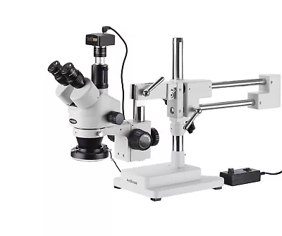 Buy Amscope 7X-45X Simul-Focal Boom Stereo Zoom Microscope +1.3MP Camera + LED Light • 660.99$