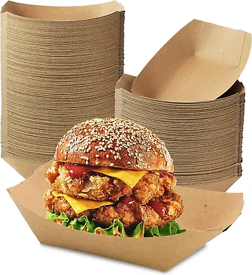 Buy [250 Pack] 3 Lb Heavy Duty Disposable Kraft Brown Paper Food Trays Grease Resist • 47.44$
