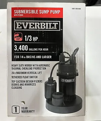 Buy NEW! Everbilt (SBAO33BC) Submersible Sump Pump 1/3HP • 200$
