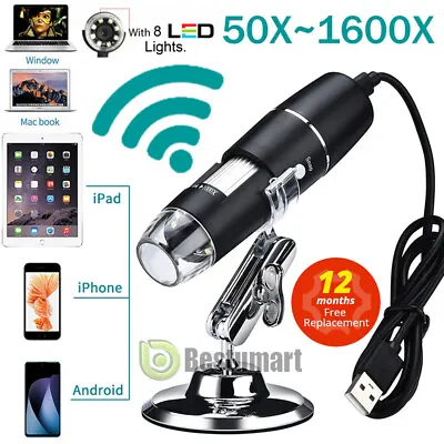 Buy 8 LED 500X-1600X WIFI USB Digital Microscope Endoscope Magnifier Camera W/ Stand • 32.75$