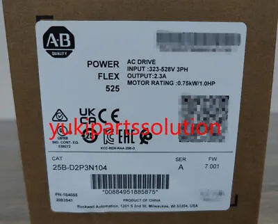 Buy New Sealed Allen-Bradley AB 25B-D2P3N104 PowerFlex 525 0.75kW 1Hp AC Drive • 297$