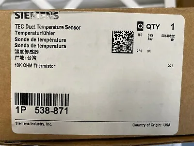 Buy Siemens 538-871 011421 Tec Duct Temperature Sensor 10k Ohm • 19.97$