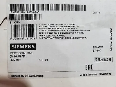 Buy Siemens 6ES7-390-1AJ30-0AA0  Simatic S7-300  830mm Mounting Rail  New In Box • 57.89$