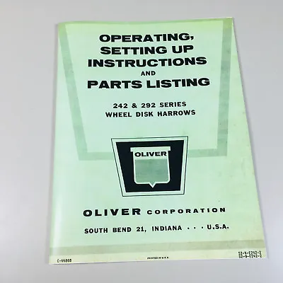 Buy Oliver 242 292 Wheel Disk Harrows Operators Instructions Parts List Manual • 14.97$