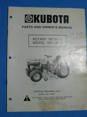 Buy Kubota Rotary Mower  Parts & Owner's  Manual  MOWER ROTARY MR 4800 • 49.95$