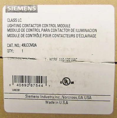 Buy SIEMENS 49LCCM2A 2 Wire 110/120 VAC Lighting Contactor Control Module Class LC • 75$