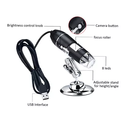 Buy 8LED Handheld USB Digital Microscope 1600X Magnifier Camera 1080P W/ Stand Y6T8 • 14.99$
