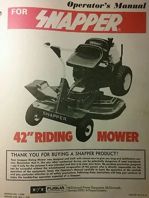 Buy Snapper 1978 RER 42  Riding Lawn Mower Tractor Owner, Service & Parts Manual • 48.99$