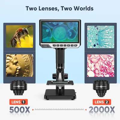 Buy Elikliv 7'' LCD Digital Microscop 2000X Biological Microscope & Remote Control • 118.80$