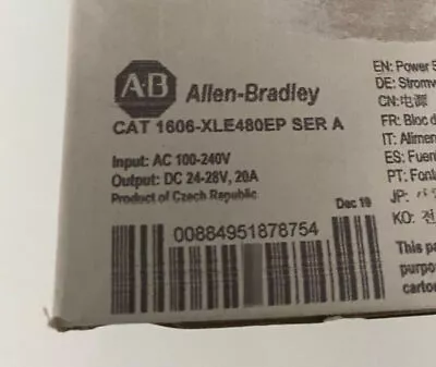 Buy New Allen Bradley 1606-XLE480EP Power Supply 480W 24VDC 20A • 345$