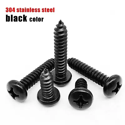 Buy Black 304 Stainless Steel Cross Phillips Pan Round Head Self Tapping Wood Screw • 3.89$