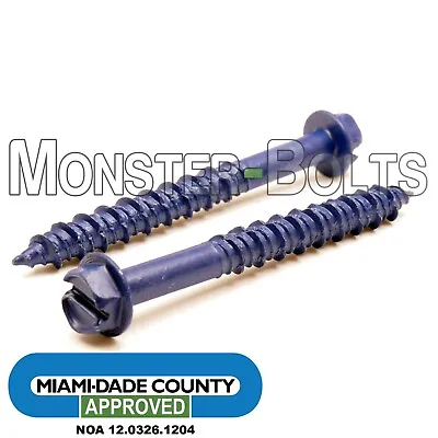 Buy 1/4  TapKing Indent HWH Slot Concrete Screws, Miami-Dade County Blue Durablecoat • 7.48$