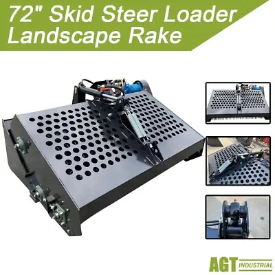 Buy AGT 72  Skid Steer Loader Landscape Rake Hydraulic Rock Attachment NEW • 4,949.99$