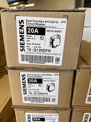 Buy Q120dfn 10 Pcs Siemens 1p 20 Amp Dual Function Afci/gfci Circuit Breakers • 470$