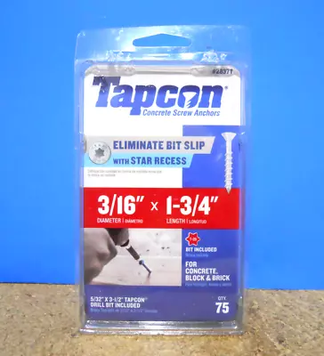 Buy Tapcon  3/16 X 1-3/4 In. Star T25 Flat Head Concrete Screws White 75 Pk • 22$