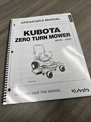 Buy Kubota Zero Turn Mowers Operator's  Manual Zd221 Spiral Binding English Only • 15$