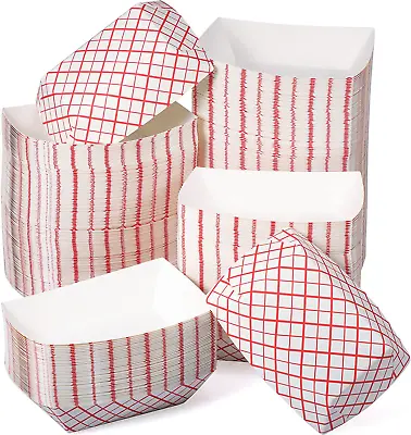 Buy 500 Pack 2 Lb Paper Food Tray Disposable Food Serving Boat Red White Checkered P • 75.73$