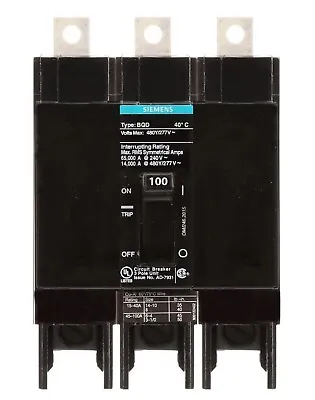 Buy Siemens BQD3100 3 Pole 14kA 480Y / 277V - 100 Amp Circuit Breaker • 200$