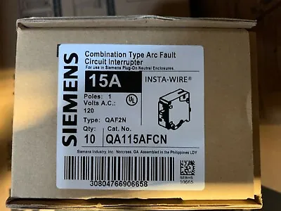 Buy 2 Siemens Qa115afcn 15 Amp Plug-on Neutral Arc Fault Afci Circuit Breakers.new • 79.99$