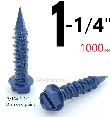 Buy (1,000) 3/16  X 1-1/4  Hex Washer Head Masonry Concrete Screw Tapcon Anchor Blue • 58.99$