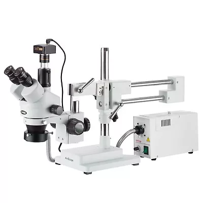 Buy AmScope 3.5X-90X Trinocular Fiber Optic Boom Stereo Microscope With 8MP Camera • 1,317.99$