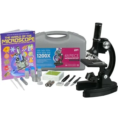 Buy AMSCOPE 48pc 120X-1200X Starter Compound Microscope Science Kit For Kids + Book • 50.99$