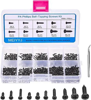 Buy Small Multi Purpose Head Micro Screws Tapping Electronic Assortment Kit 1000Pack • 8.46$
