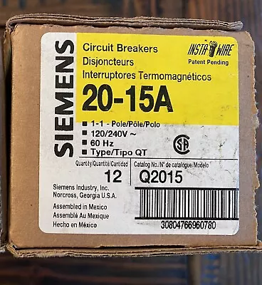 Buy SIEMENS Q2015 Circuit Breakers - 20 15 Amp - NEW QT 20-15 Dual Twin • 15$