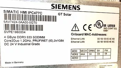 Buy Siemens Simatic HMI IPC 477C 19  Touchscreen W/ Part# 6AV7424-0AA00-GT0 -GRADE B • 150$