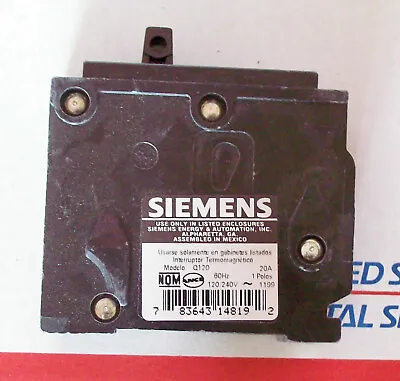 Buy SIEMENS 20 AMP SINGLE POLE 120/240V 60Hz Type QP BREAKER BRAND NEW Q120 • 9.95$