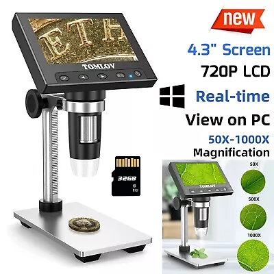 Buy Digital Microscope Bugs Stamp Coin Detail Magnifier LCD Screen PC View Kids Gift • 127.83$
