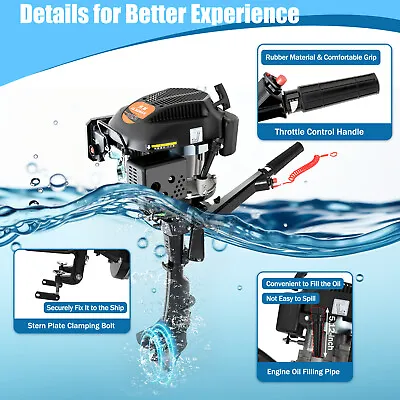 Buy 🔯🔯🔯6HP 4Stroke Outboard Motor Boat Engine W/Air Cooling System Hand Pull🔯🔯 • 485$