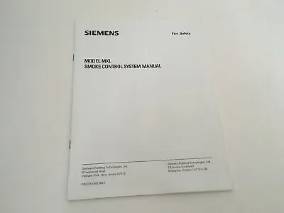 Buy Siemens Cerberus Pyrotronics Fire Alarm MXL Smoke Control System Manual • 5.95$