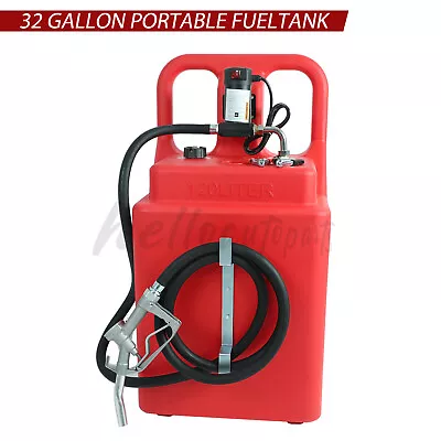 Buy 32 Gallon Portable Fuel Tank 120L With 12V Diesel Pump 13ft Delivery Hose Red • 390.88$
