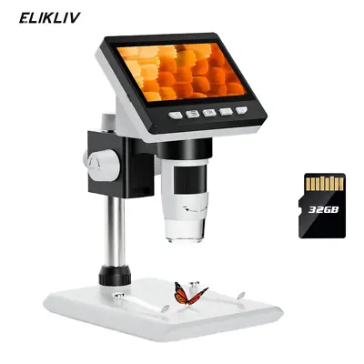 Buy Elikliv Digital Coin Microscope 4.3'' LCD Screen 1000X Magnifier 32GB Card USB • 10.59$