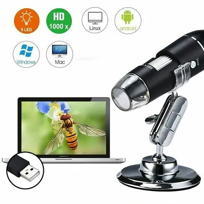 Buy 50X-1000X 8 LED Digital Microscope Camera Handheld USB Magnification Endoscope • 15.26$