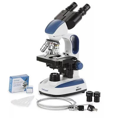 Buy AmScope Binocular Compound LED Microscope 40X-2500X + Wi-Fi 2.0MP Camera+ Extras • 409.99$