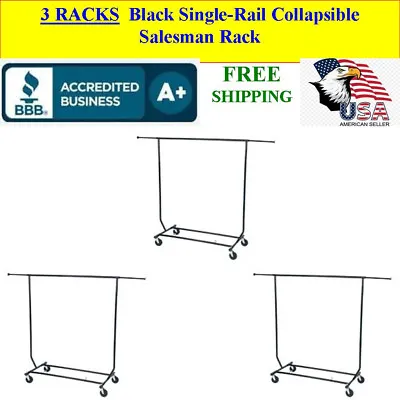 Buy 3 RACKS Black Single-Rail Collapsible Salesman, Show, Clothing Rack • 302.85$