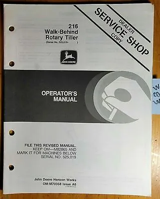 Buy John Deere 216 Walk-Behind Rotary Tiller S/N 525,019- Owner Operator Manual 1/86 • 15$