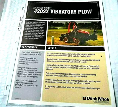 Buy Factory OEM Dealership Brochure Undated Ditch Witch 420SX Vibratory Plow • 12$