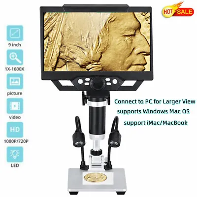 Buy 9'' Digital Microscope 1600X Magnification 1080p Video Camera Coin Microscope • 109$