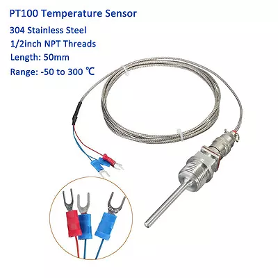 Buy 304SS PT100 RTD Thermistor Sensor Probe PID Temperature 1/2 ' NPT Thread BS • 15.57$