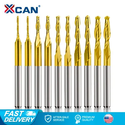 Buy 10Pcs Ball Nose Carbide End Mill CNC Router Bits 2 Flute Spiral 1/8-Inch Shank • 15.66$
