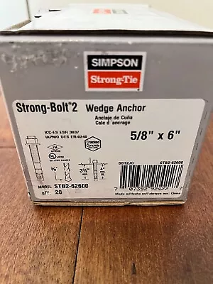Buy 5/8 X 6  Simpson Strong Bolt 2 II Concrete Wedge Anchor STB2-62600, Box Of 20 Pc • 39.95$