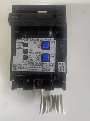 Buy Siemens Q215AFCP 2 Pole 120 Volt Combination Arc Fault Circuit Interrupter • 60$