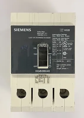 Buy HGB3B040 Siemens 40 Amp 480V 3 Pole Bolt On Circuit Breaker New • 185$