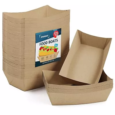 Buy Food Boats (125 Pack) 3LB Brown Paper Food Trays Leakproof & Freezer Safe Car... • 33.25$