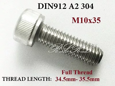 Buy 10x DIN912 M10x35 A2 304 Stainless Steel Allen Bolt Hex Socket Head Cap Screw • 14.50$